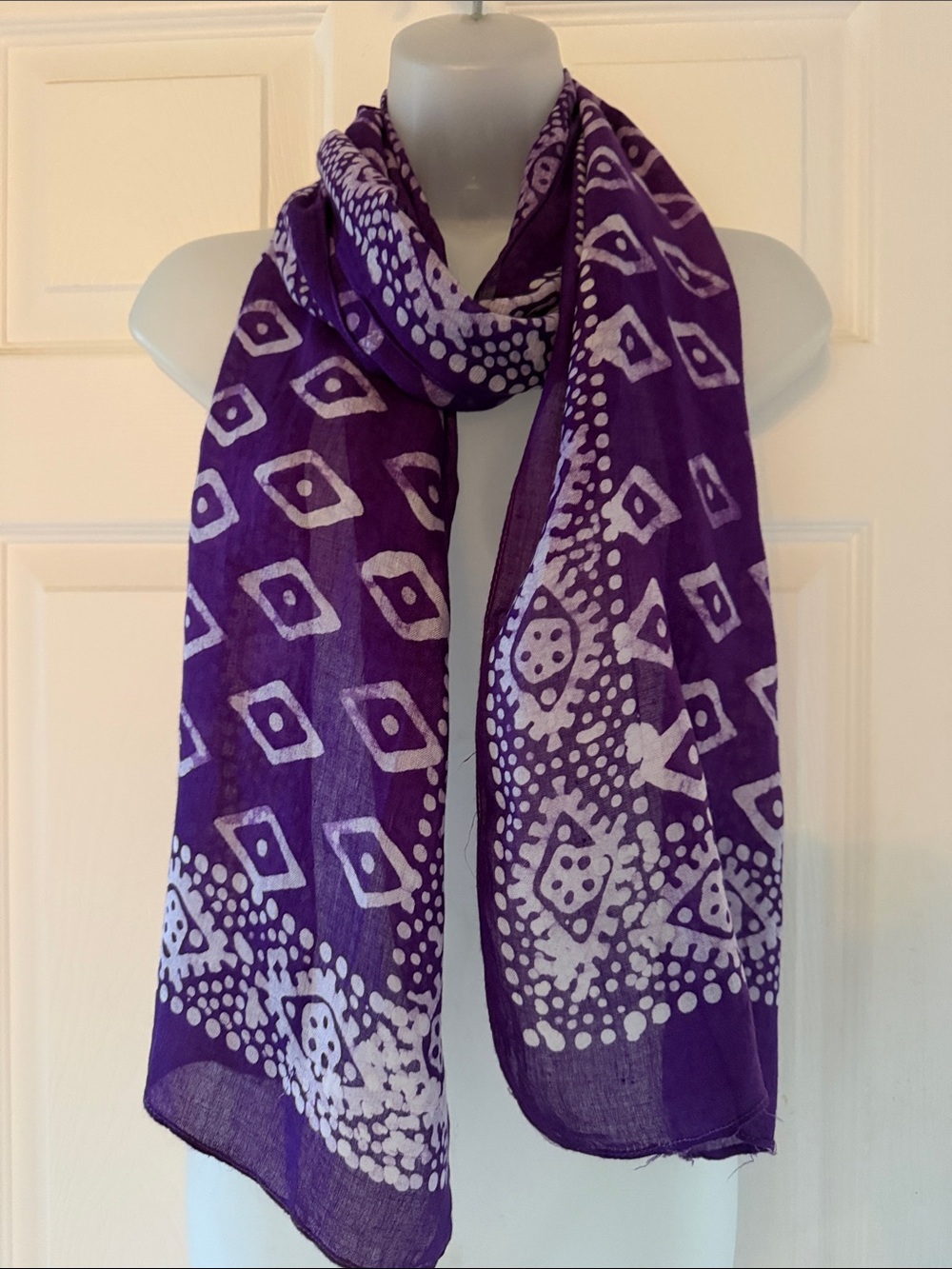 VTG Honey Purple Bandana Geometric Batik Oblong Scarf